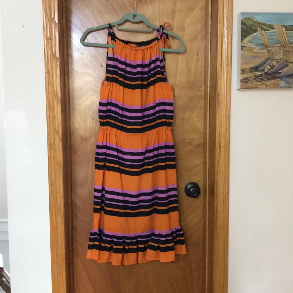 Multi striped elastic waist midi ..ruffled bottom
